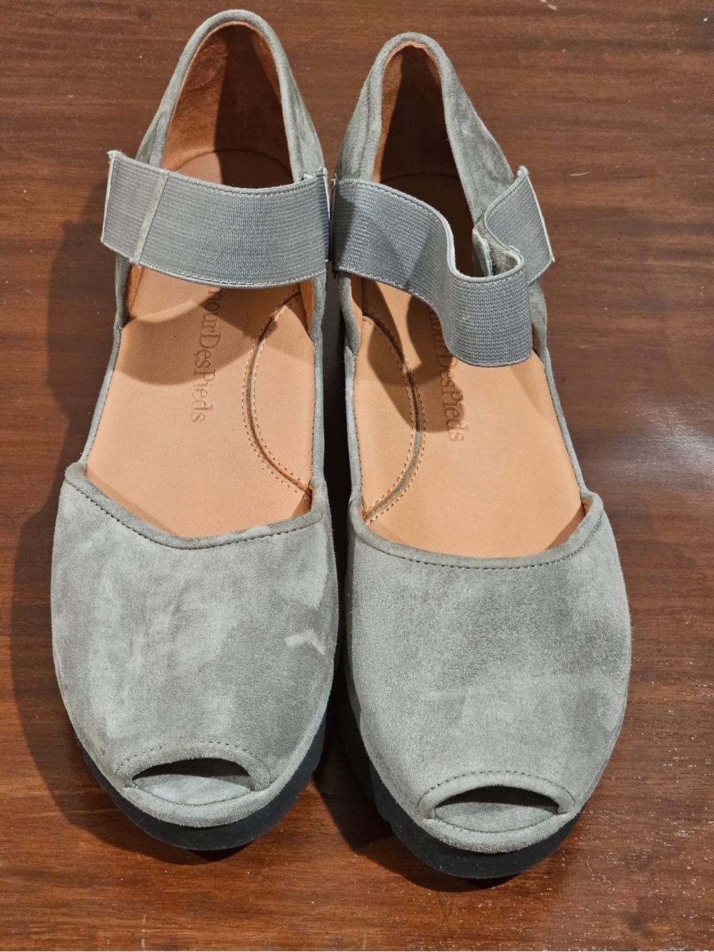 Suede Gray Peep-Toe Slingback Sandals